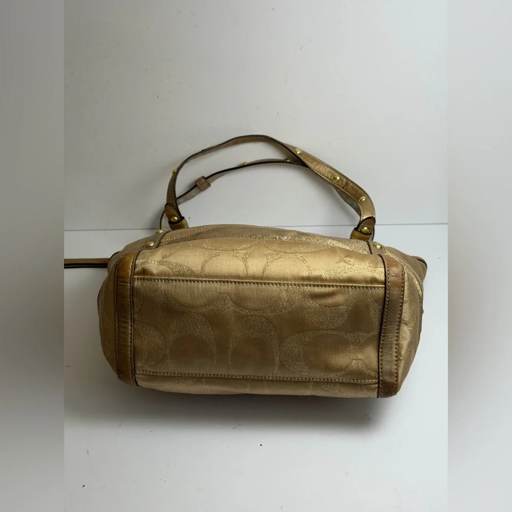 Coach Signature Stripe Studded Lurex Tote in a Gold Colorway - Picture 7 of 13